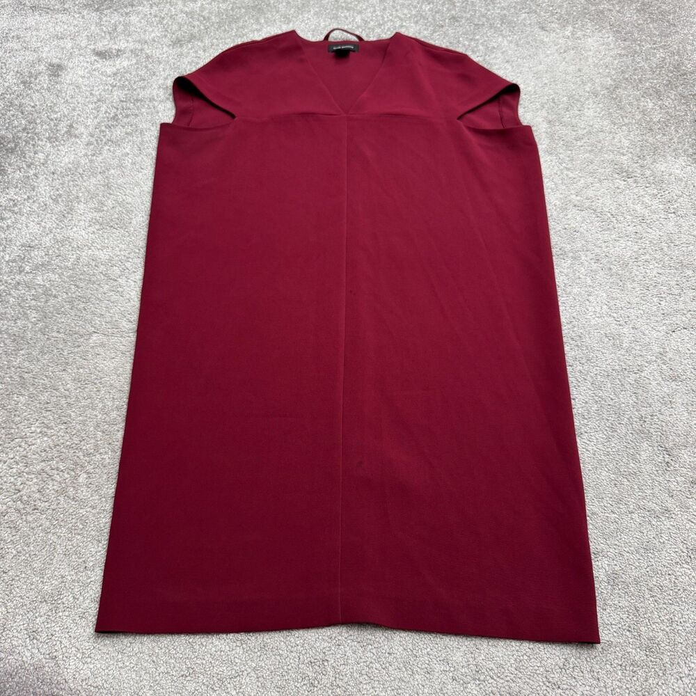 Club Monaco V-Neck Shift Knee Length Dress Womens 2 Burgundy Wine Tricetate Work